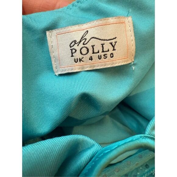 Oh Polly Rancho Mirage Rhinestone Dress in Aqua/Turquoise Sz UK 4, US 0 - Picture 8 of 8
